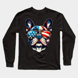 French Bulldog Patriotic Sunglasses American Flag 4th of July Long Sleeve T-Shirt